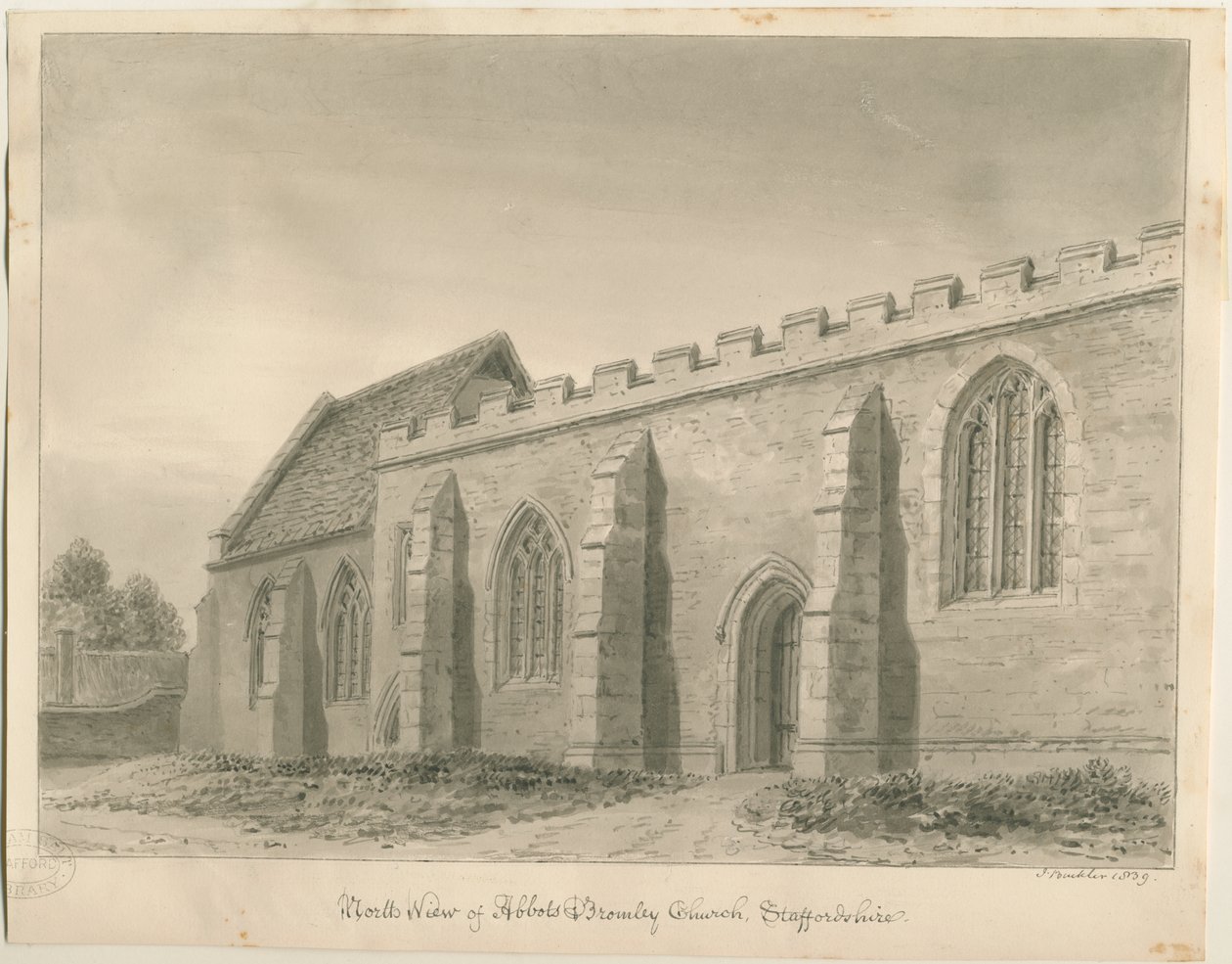 Igreja dos Abades Bromley: desenho em sépia de John Buckler