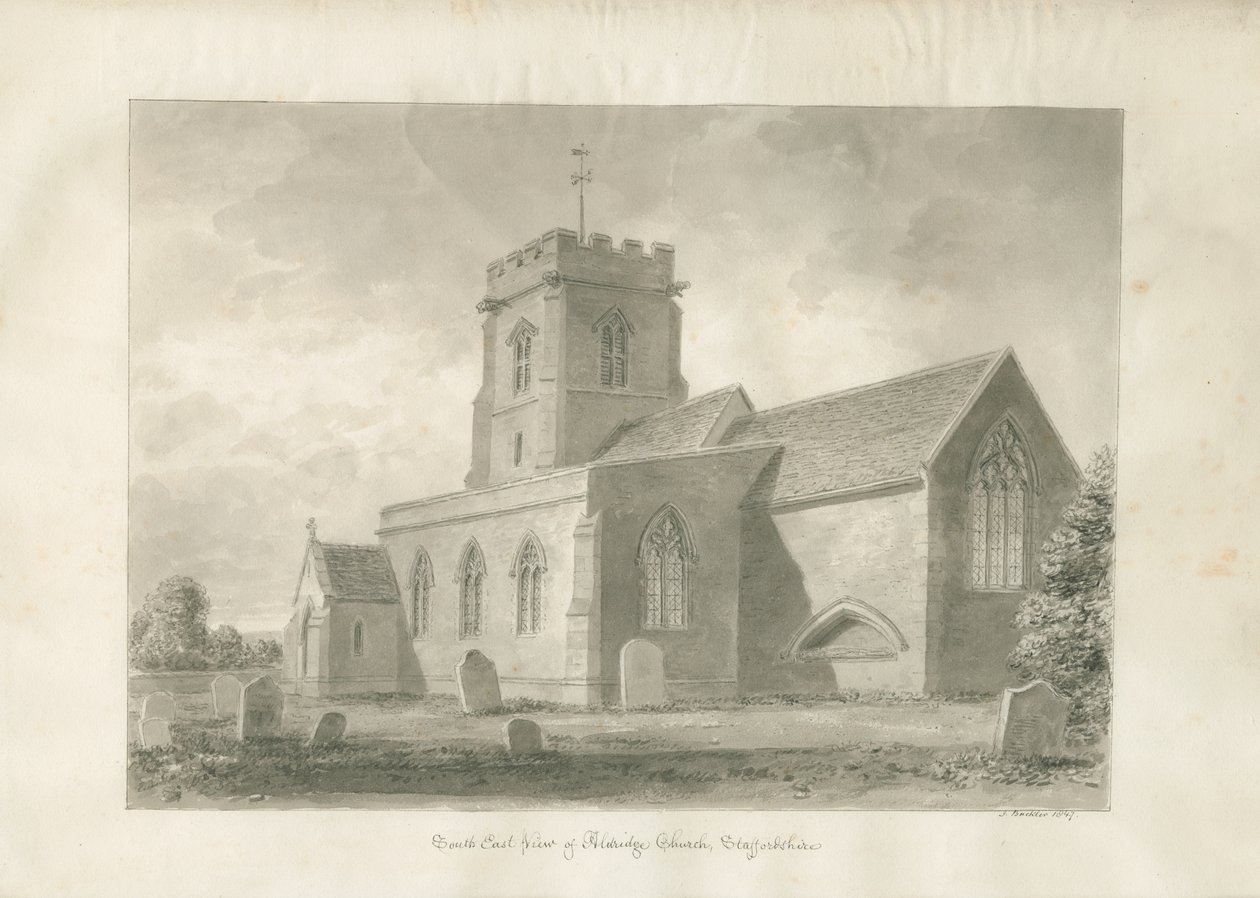 Igreja de Aldridge: desenho em sépia, 1847 de John Buckler