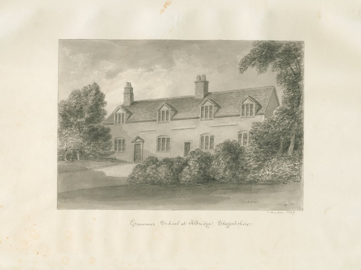 Aldridge Grammar School: desenho em sépia, 1847 de John Buckler