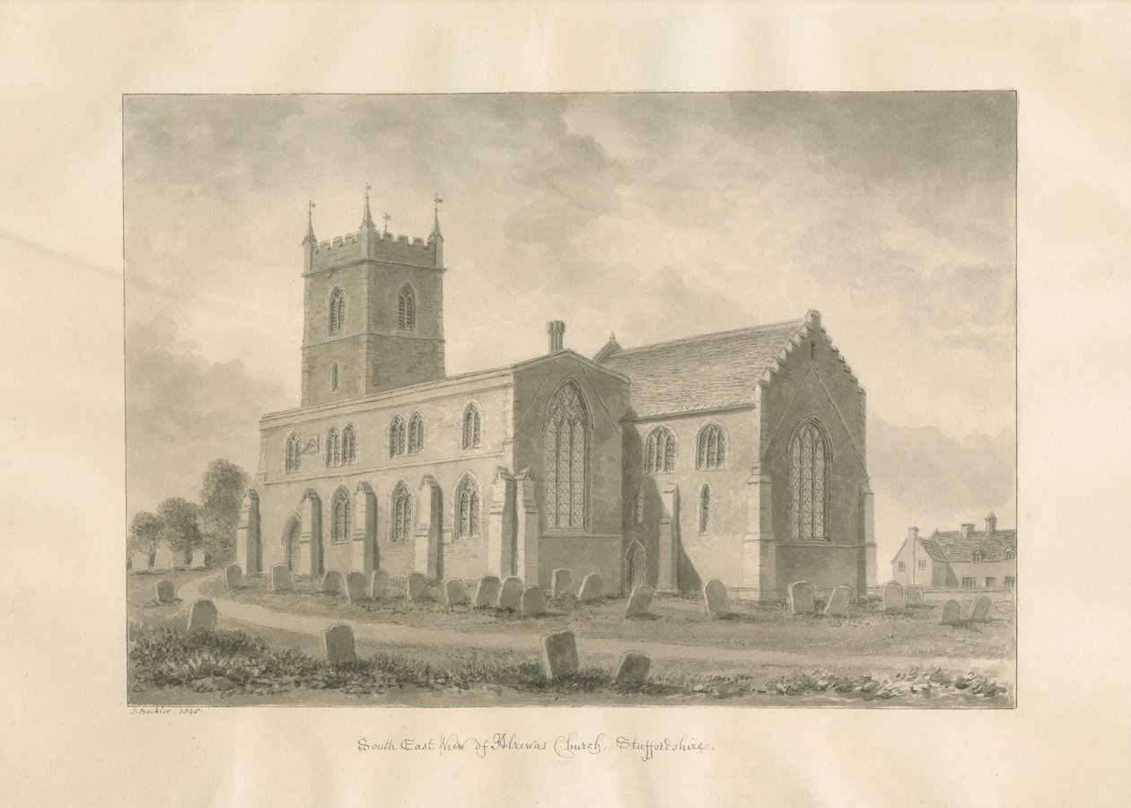 Igreja de Alrewas: desenho sépia, 1848 de John Buckler