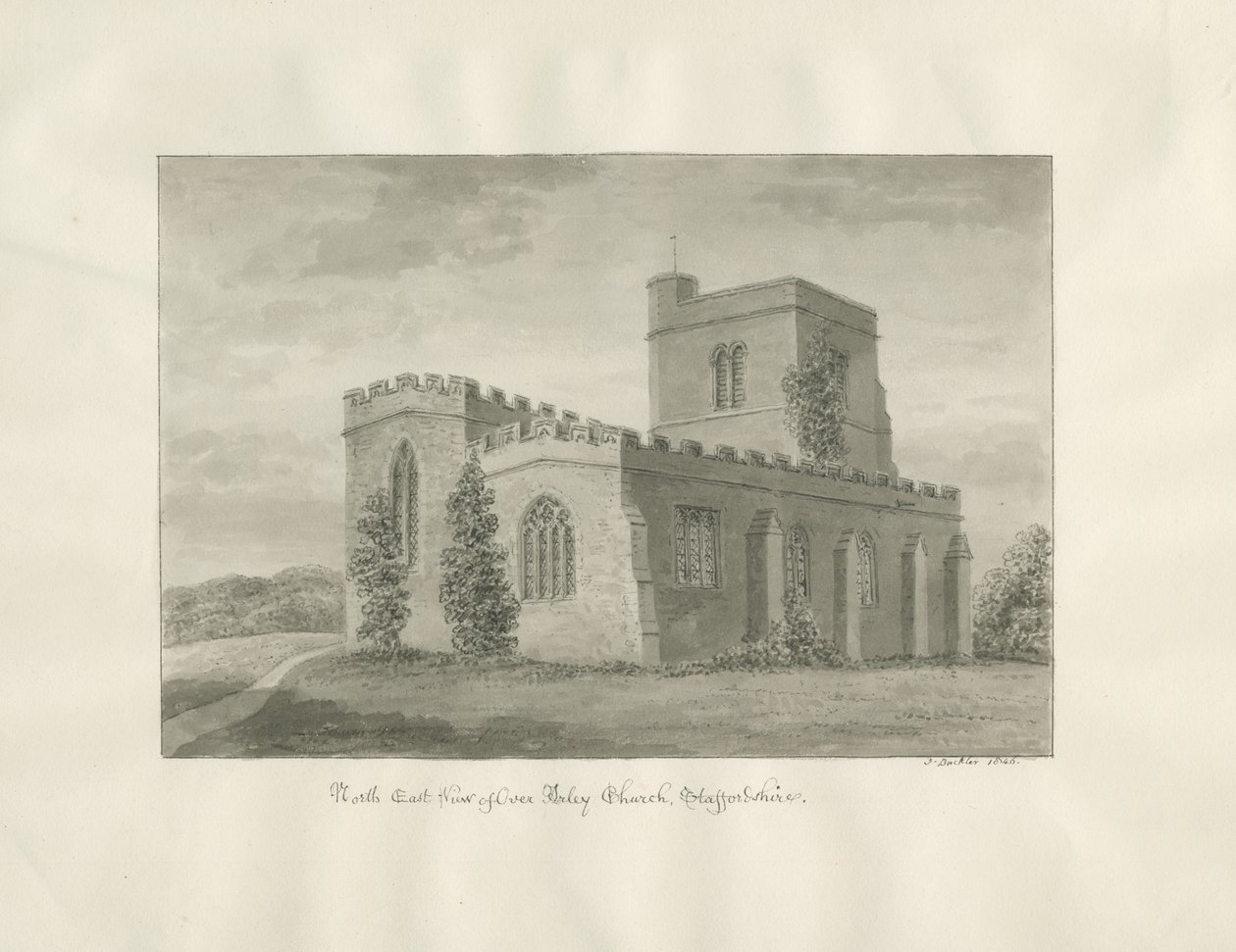 Igreja de Arley: desenho em sépia, 1846 de John Buckler