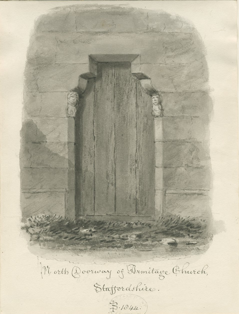 Igreja Armitage - Porta Norte: desenho sépia de John Buckler