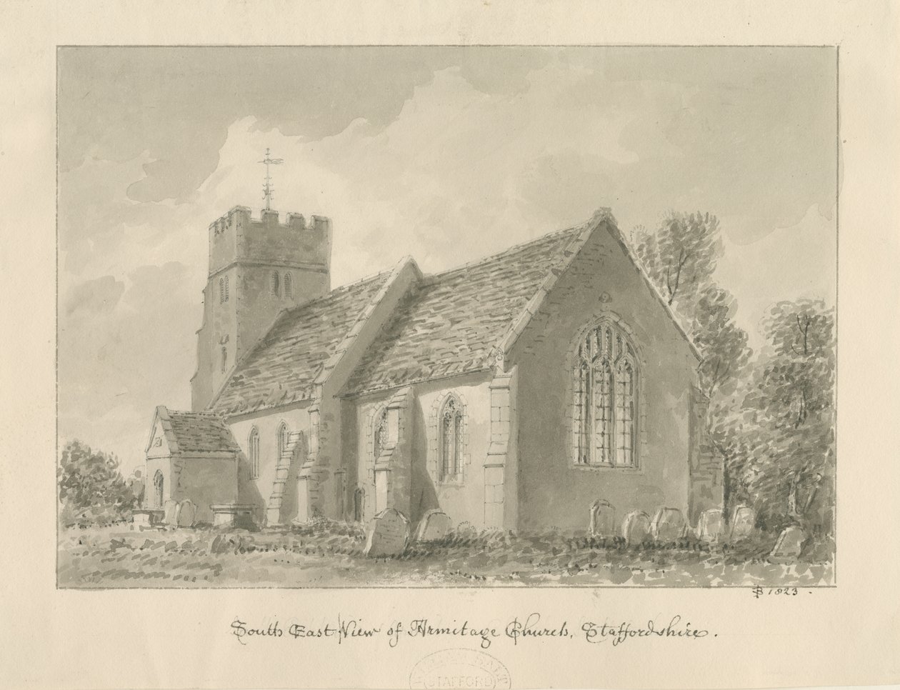 Igreja de Armitage: desenho sépia de John Buckler
