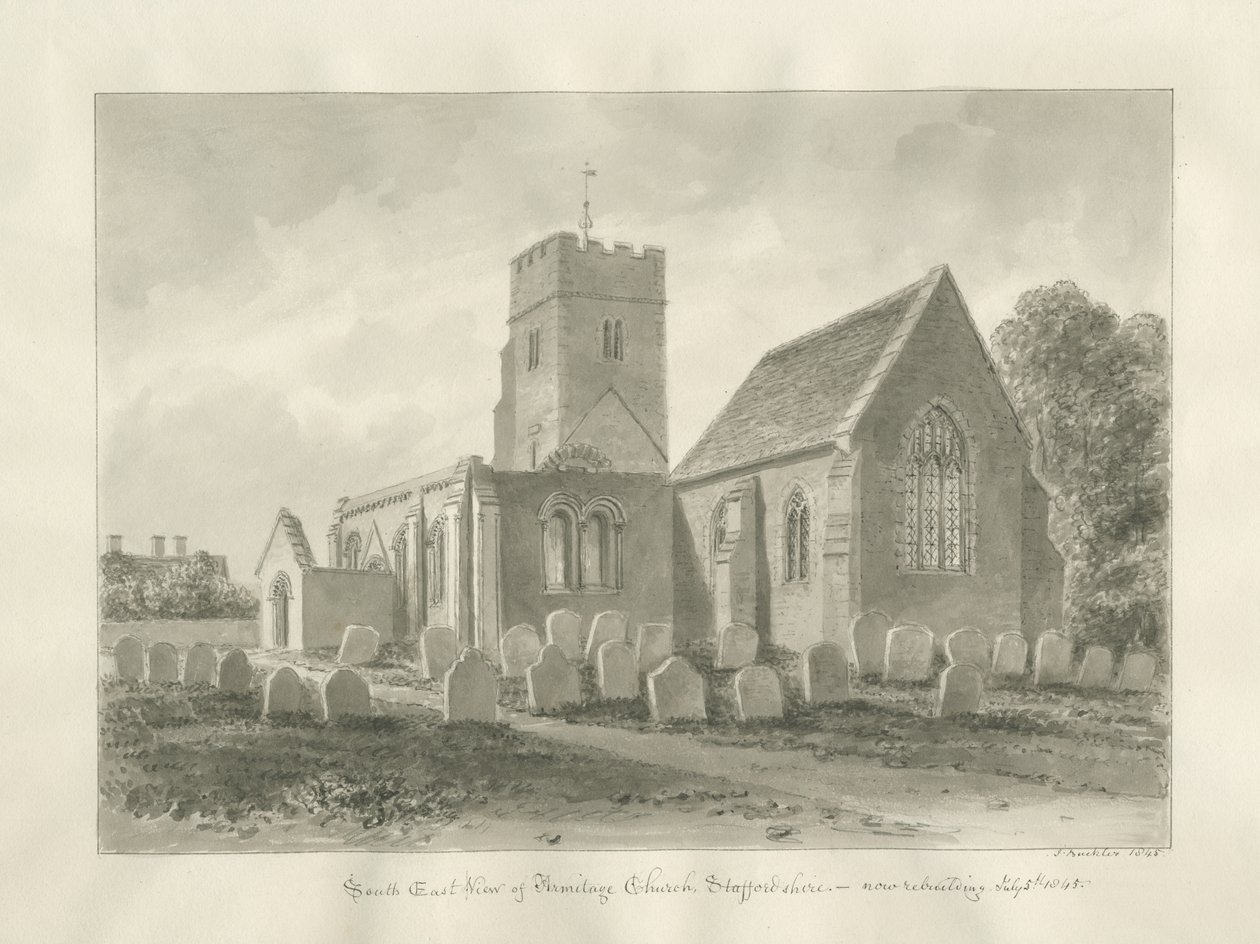 Igreja de Armitage: desenho sépia de John Buckler