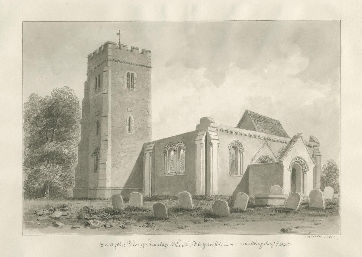 Igreja de Armitage: desenho em sépia de John Buckler