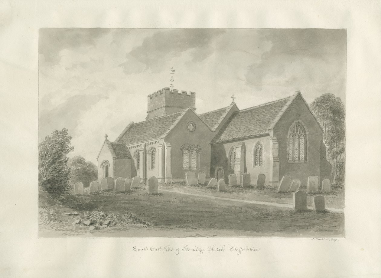 Igreja de Armitage: desenho sépia, 1823 de John Buckler