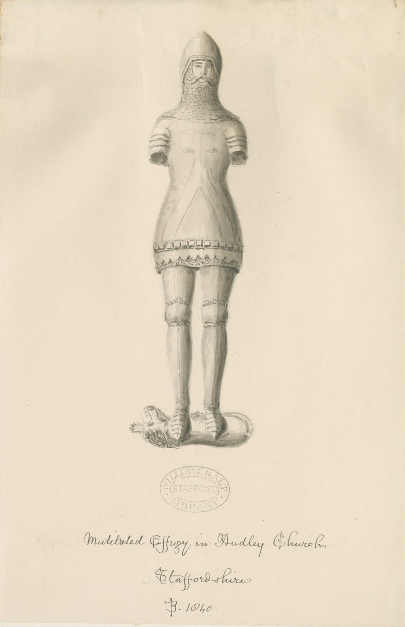 Monumentos Audley - "Audley Knight": desenho em sépia, 1840 de John Buckler