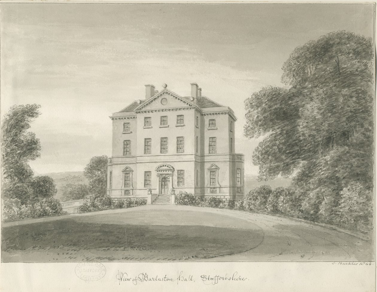 Barlaston Hall: desenho sépia de John Buckler