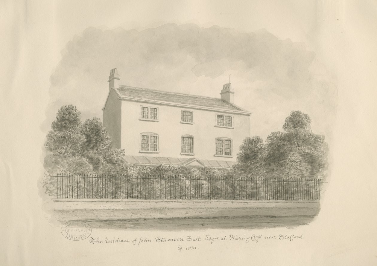 Baswich Village - casa de John Stevenson Salt, Esq. : desenho sépia de John Buckler
