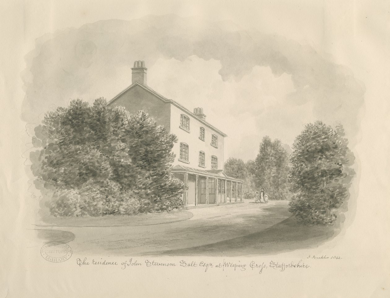 Baswich Village - casa de John Stevenson Salt, Esq. : desenho sépia, 1842 de John Buckler