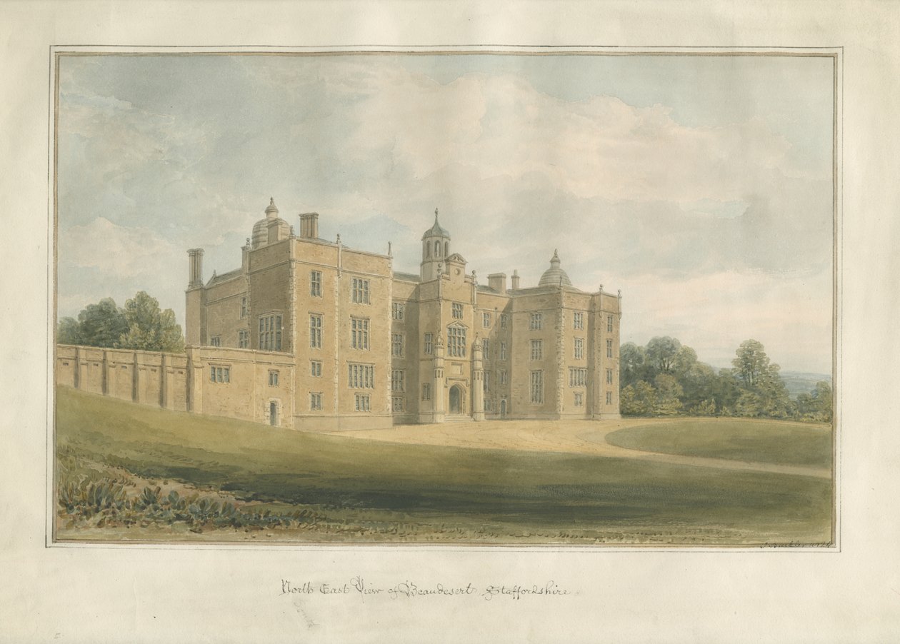 Beaudesert Hall and Park: pintura em aquarela, 1824 de John Buckler