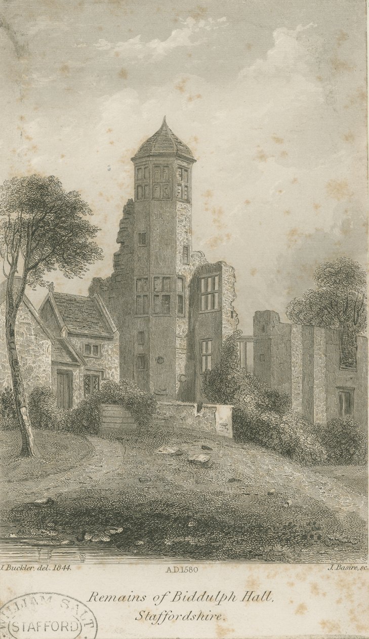 Biddulph Hall (antigo): gravação em aço de John Buckler