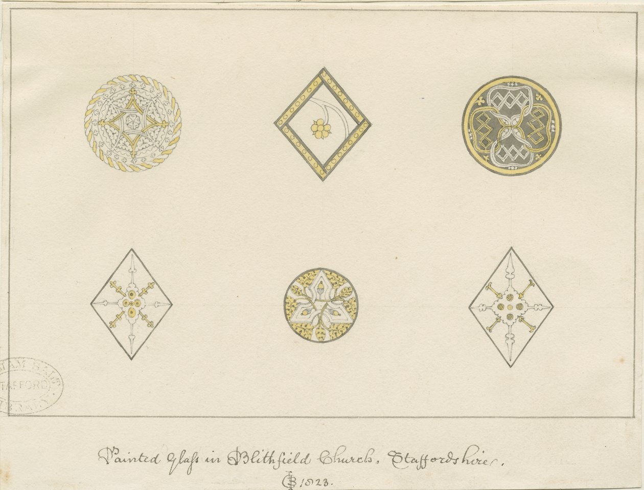 Igreja de Blithfield - vidro pintado: desenhos a lápis, 1823 de John Buckler