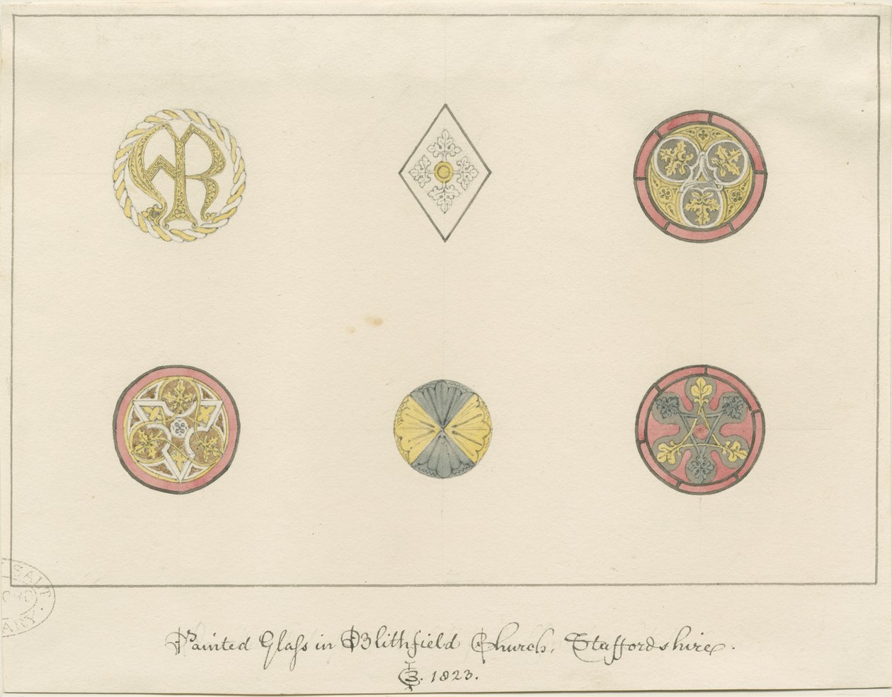 Blithfield Church - vidro pintado: desenhos a lápis, 1823 de John Buckler