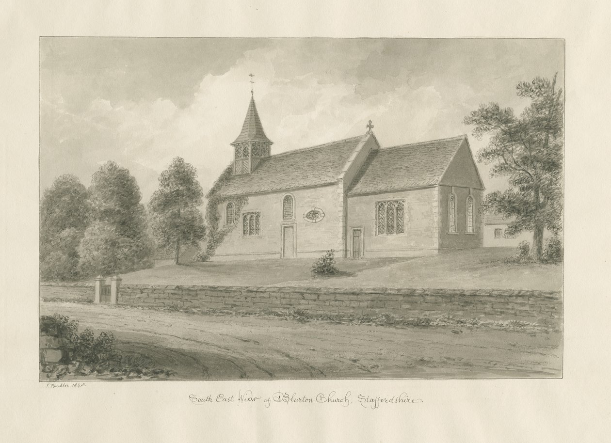 Igreja de Blurton: desenho em sépia, 1848 de John Buckler