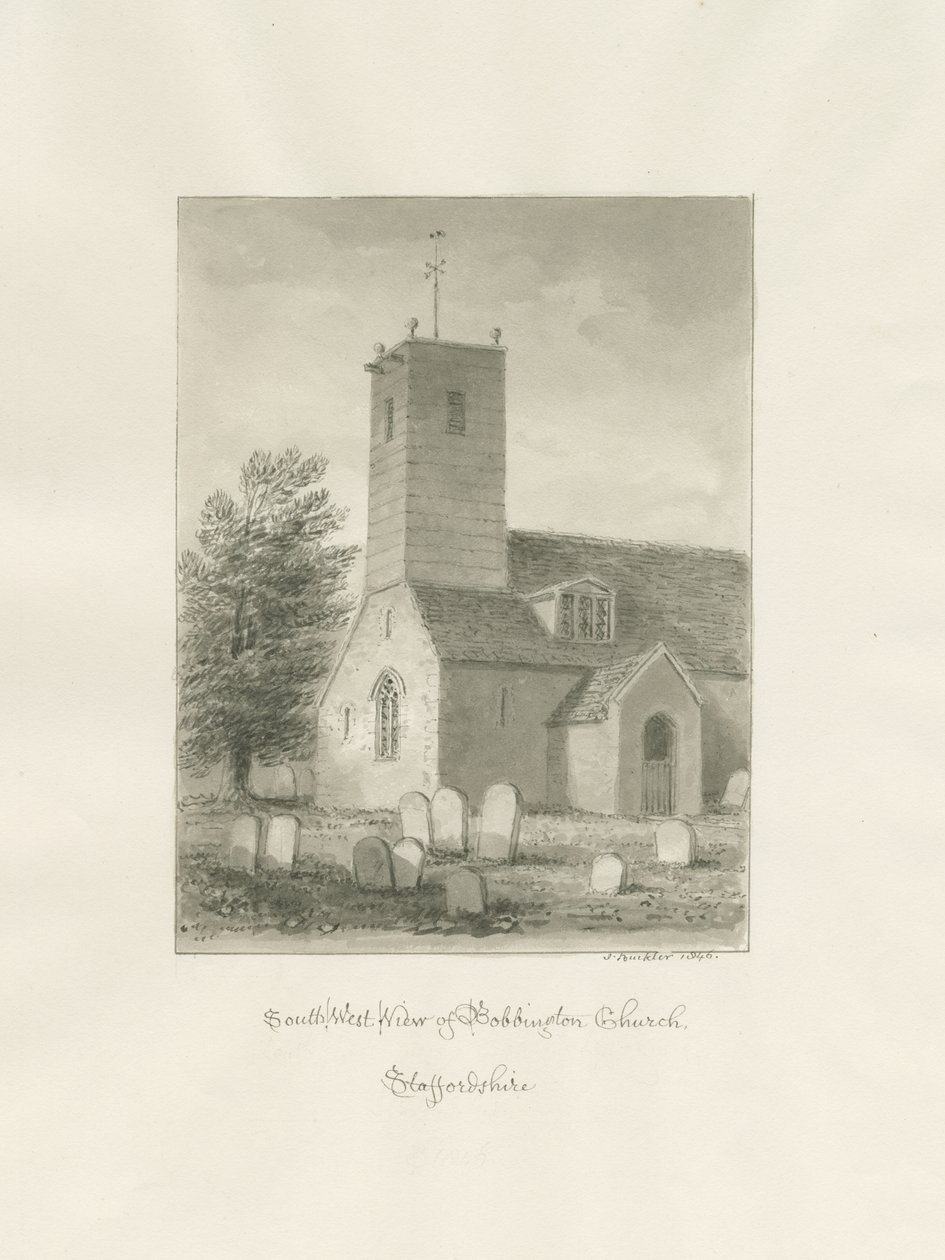 Igreja de Bobbington: desenho em sépia de John Buckler