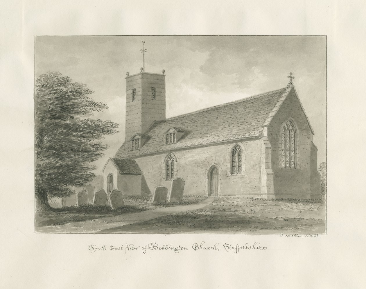 Igreja de Bobbington: desenho em sépia de John Buckler
