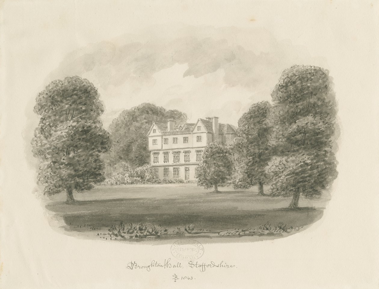 Broughton Hall: desenho sépia de John Buckler