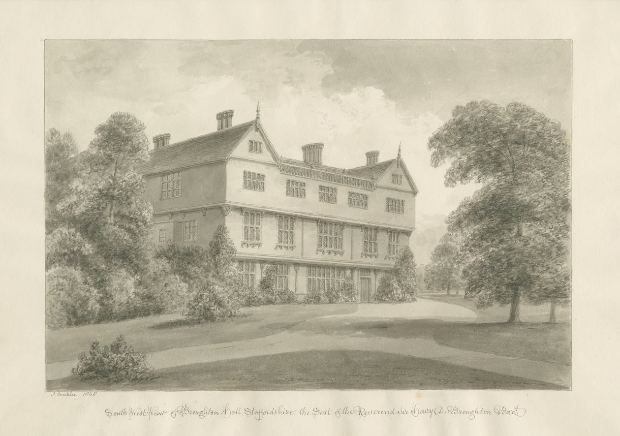 Broughton Hall: desenho em sépia, 1848 de John Buckler