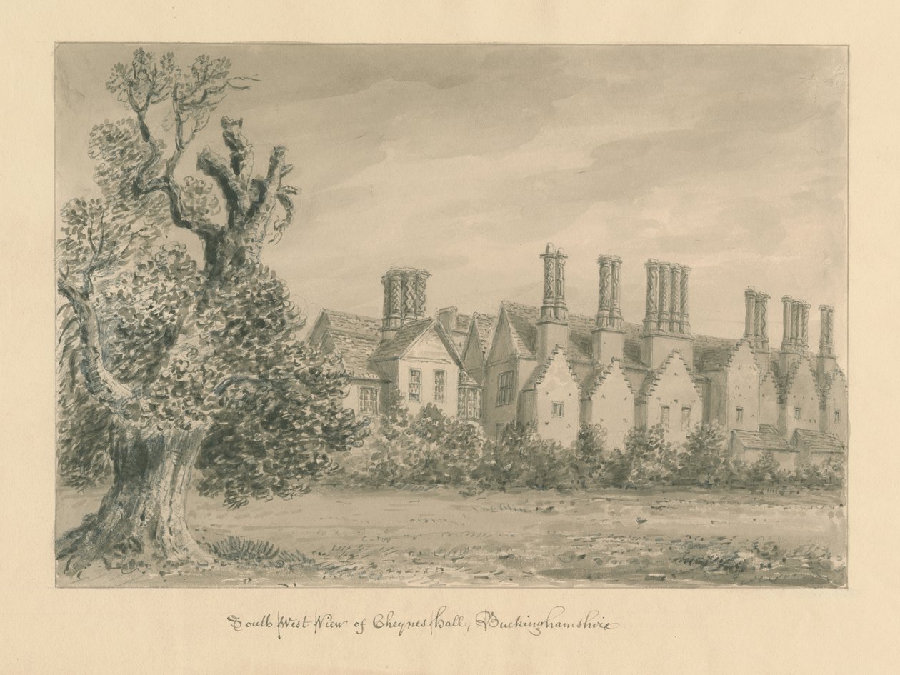 Buckinghamshire - Chenies Hall: desenho em sépia, 1824 de John Buckler