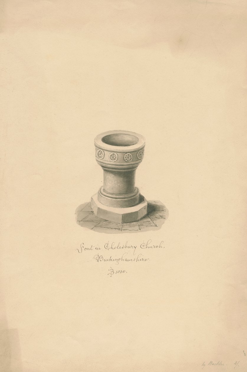 Buckinghamshire - Igreja de Cholesbury: desenho sépia de John Buckler