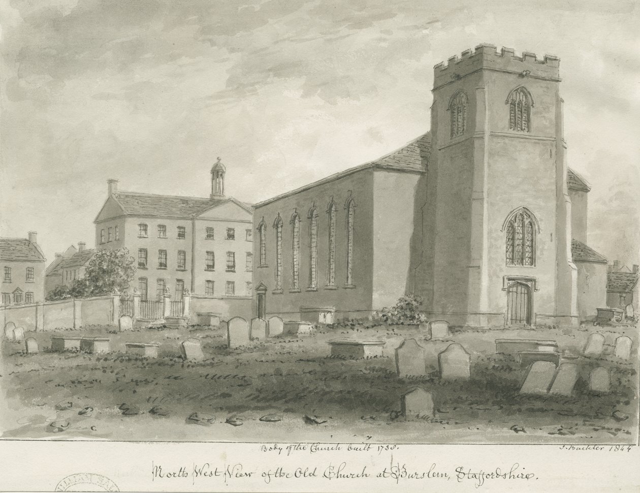Burslem - Igreja de São João: desenho em sépia de John Buckler