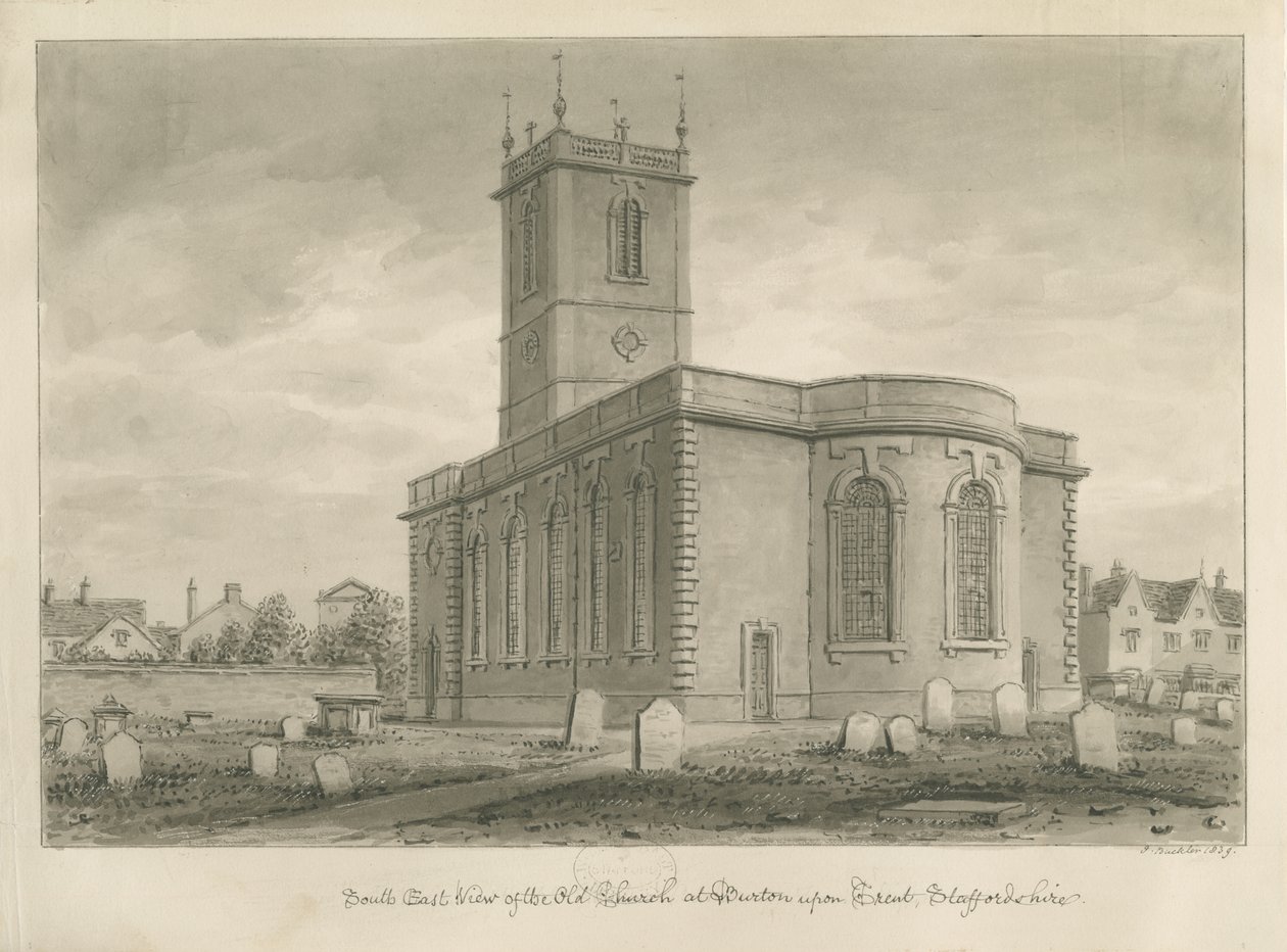 Burton-upon-Trent - Igreja Velha: desenho em sépia de John Buckler