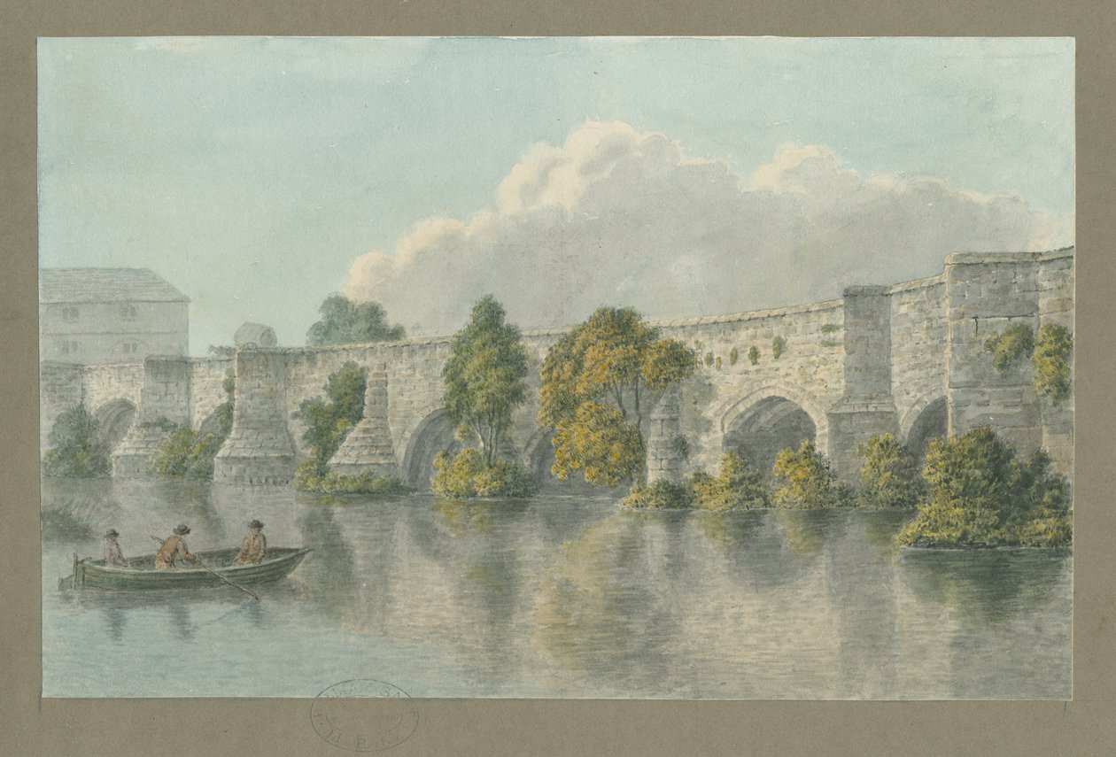 Ponte e cidade de Burton-upon-Trent: pintura em aquarela, nd [ 18º séc.] de John Buckler