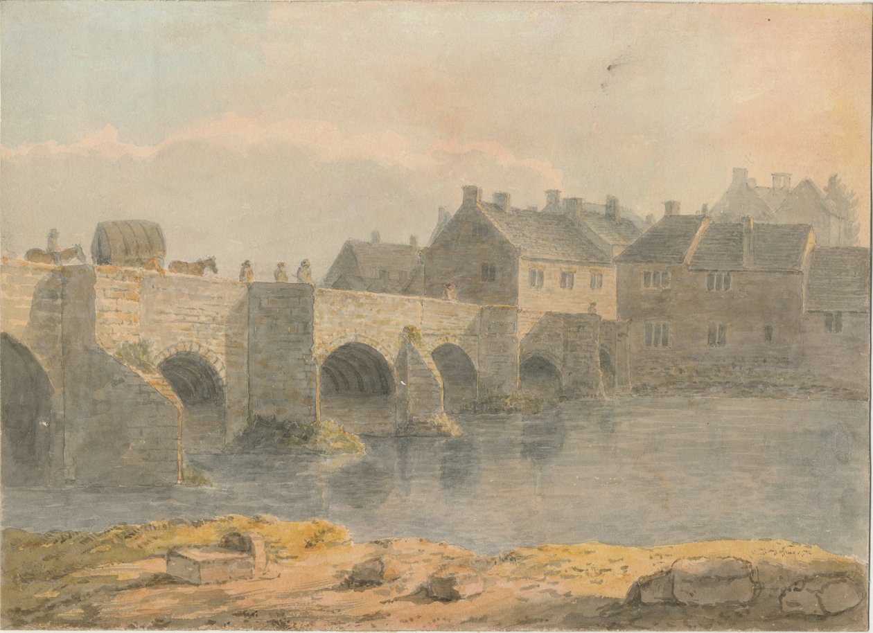Ponte e cidade de Burton-upon-Trent: pintura em aquarela, nd [ 18º séc.] de John Buckler