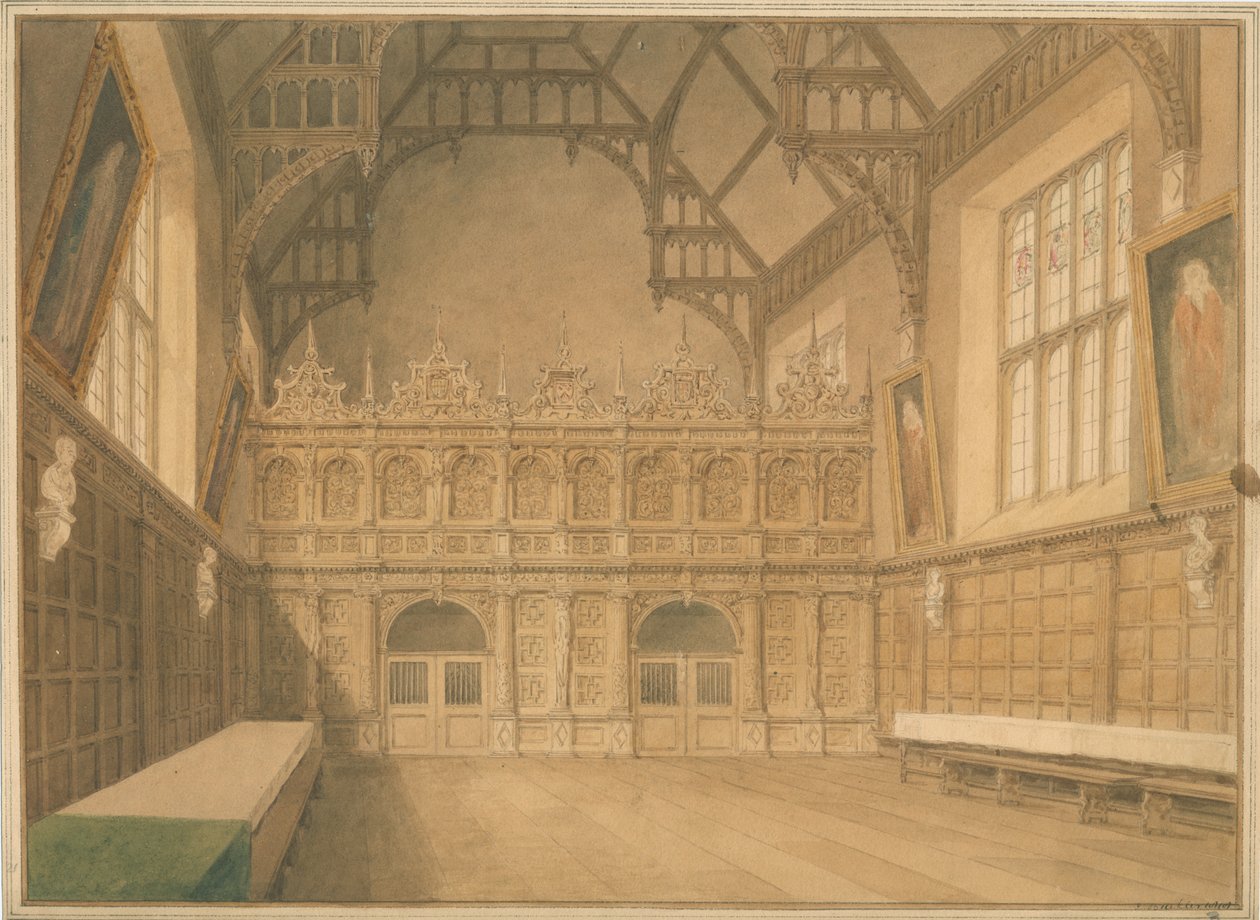 Cambridgeshire - Trinity College Hall - Vista interna de John Buckler