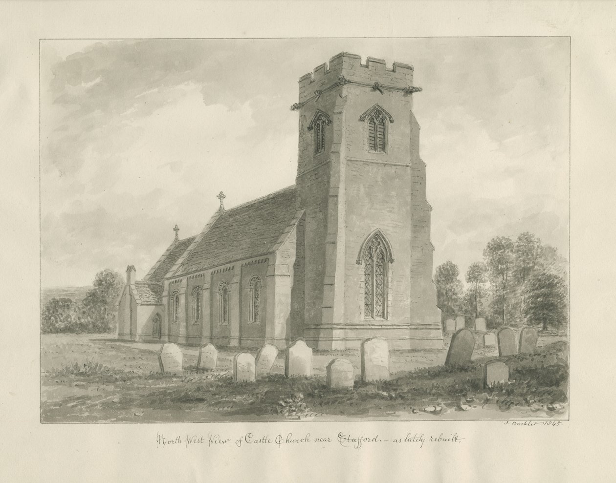 Igreja do Castelo - Igreja: desenho sépia de John Buckler
