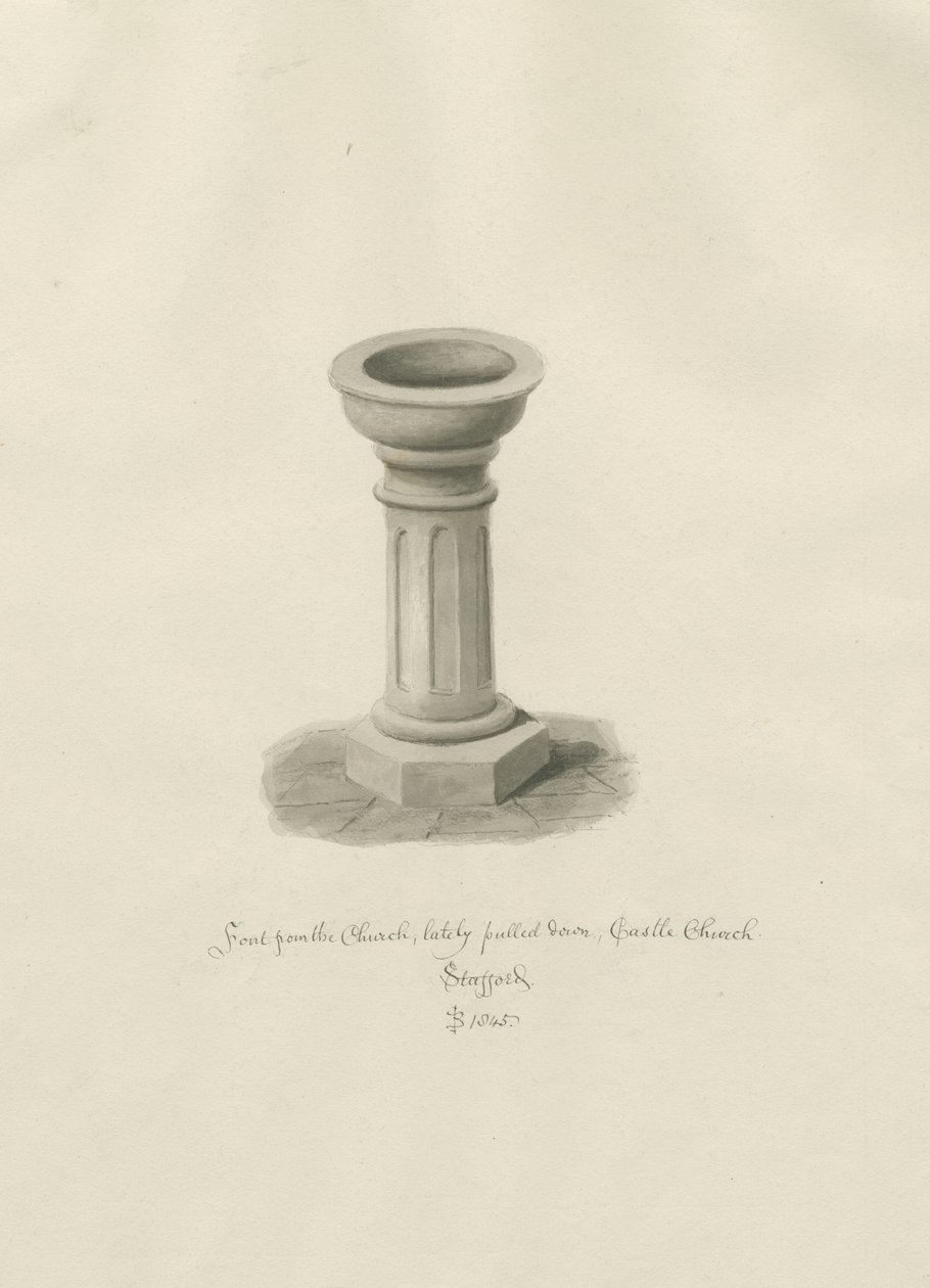Igreja do Castelo - Fonte na Igreja: desenho sépia de John Buckler