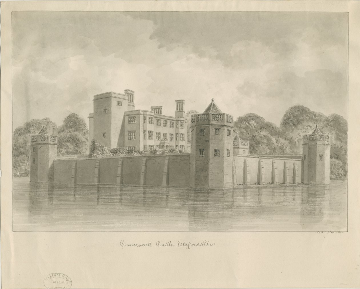 Castelo de Caverswall: desenho sépia de John Buckler