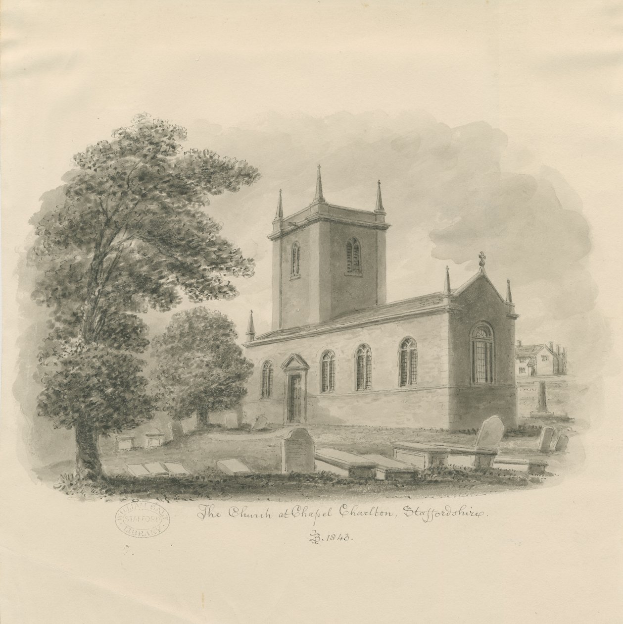 Chapel Chorlton Church: desenho em sépia de John Buckler
