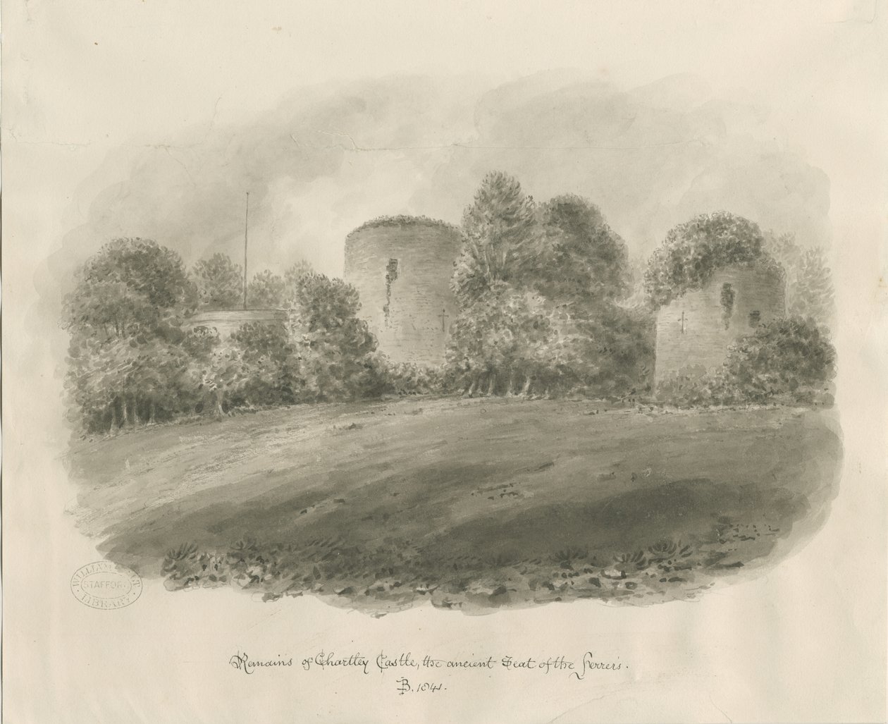 Castelo de Chartley: desenho sépia de John Buckler