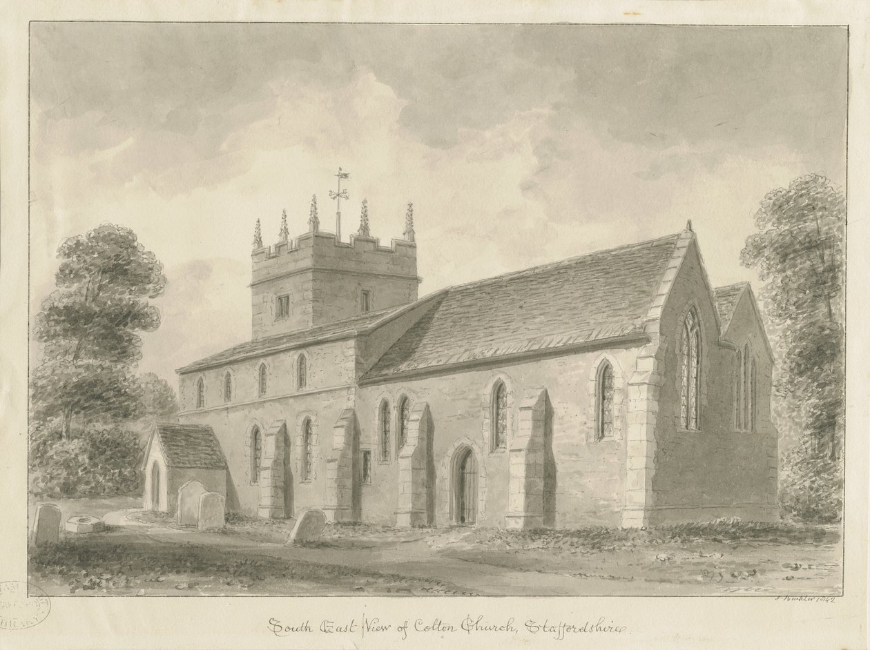 Igreja de Colton: desenho em sépia, 1842 de John Buckler