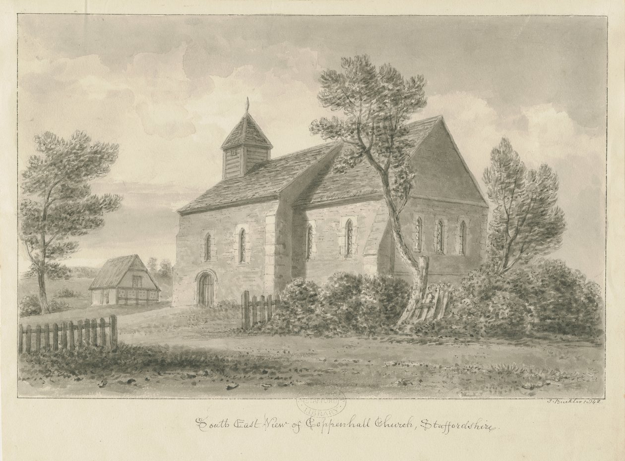 Igreja Coppenhall: desenho sépia de John Buckler
