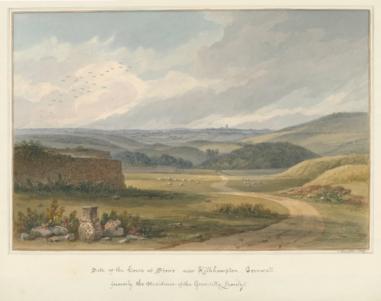 Cornualha - Kilkhampton - Site da Casa em Stowe, 1827 de John Buckler