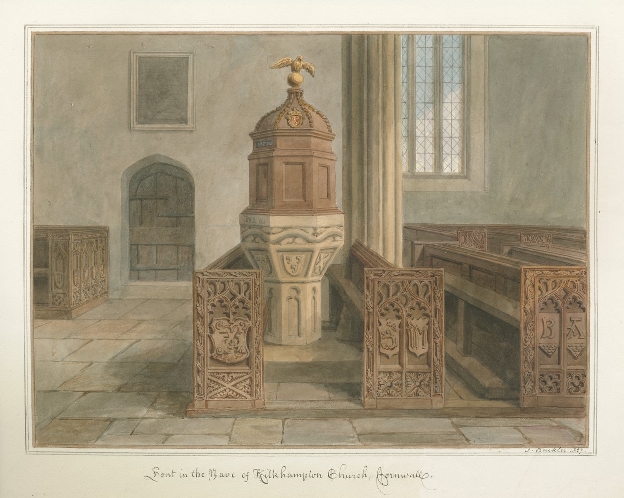 Cornualha - igreja de Kilkhampton, 1827 de John Buckler