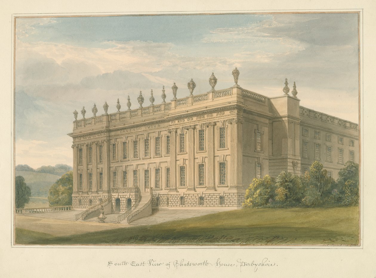 Derbyshire - Salão de Chatsworth, 1812 de John Buckler