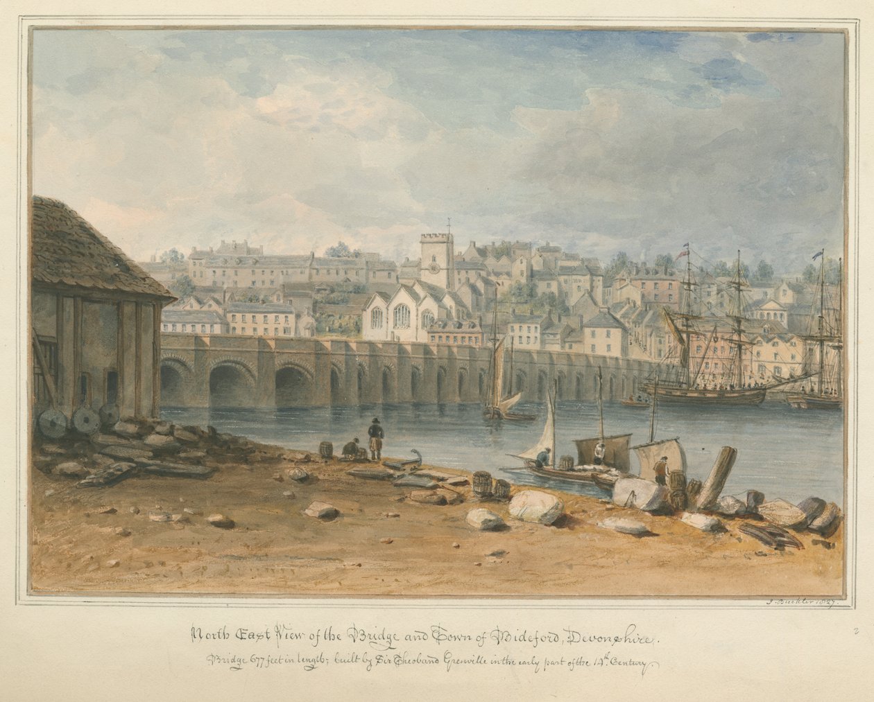 Devonshire - Bideford - Bridge and Town, 1827 de John Buckler