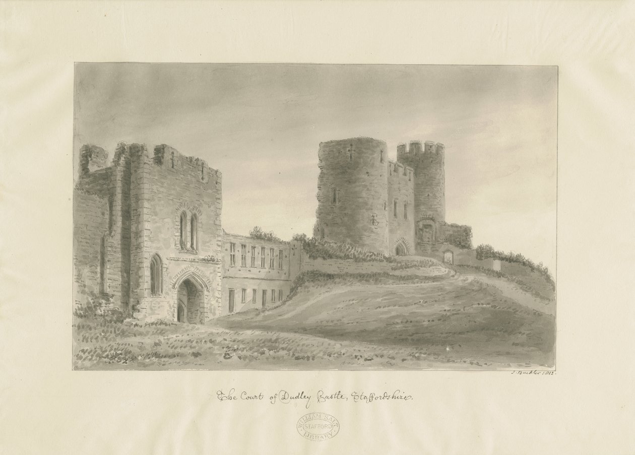 Castelo Dudley - A Fortaleza: desenho sépia de John Buckler