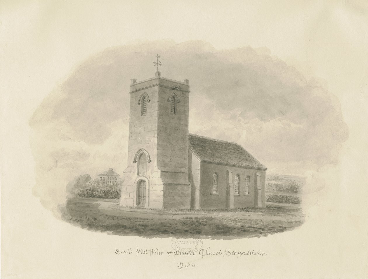 Dunston Church: desenho sépia de John Buckler