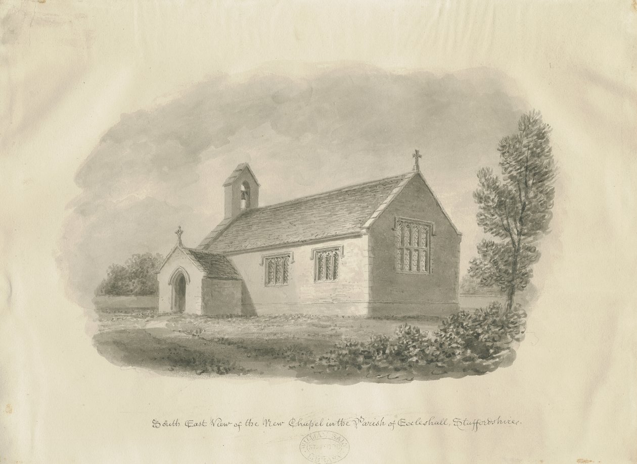 Eccleshall - Cotes Heath Chapel: desenho sépia, nd [c 1843] (desenho) de John Buckler