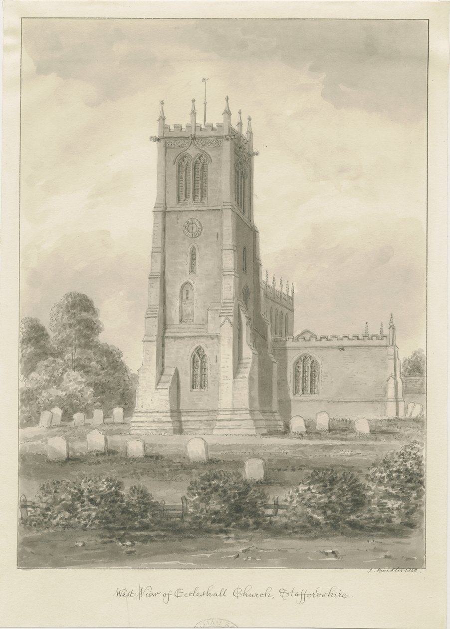 Eccleshall Church: desenho sépia de John Buckler
