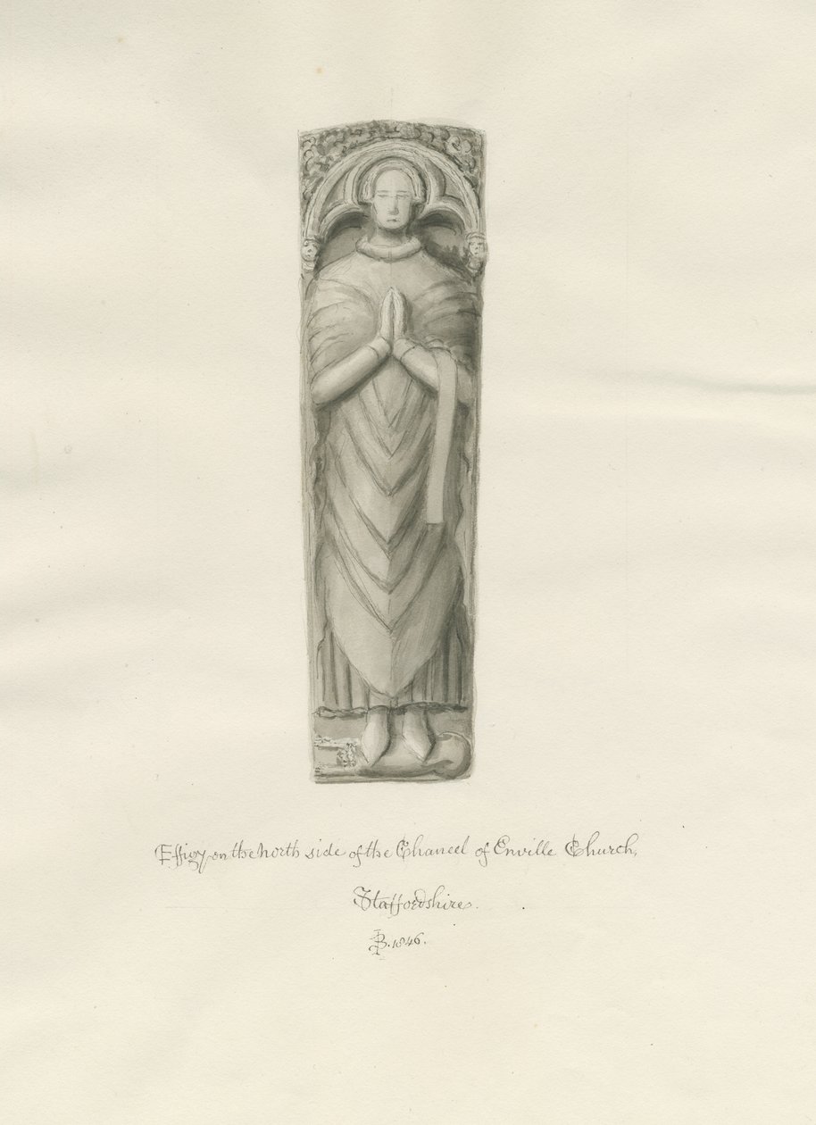Igreja Enville - Effigy: desenho sépia de John Buckler