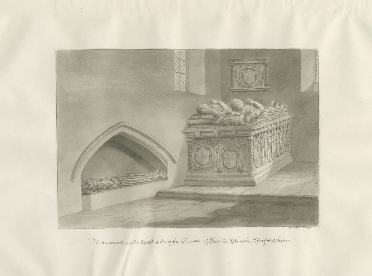 Igreja Enville - Monumento: desenho em sépia de John Buckler