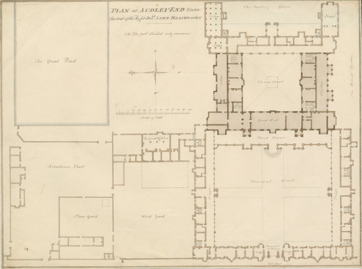 Essex - Audley End - Plano: desenho em sépia, 1815 de John Buckler