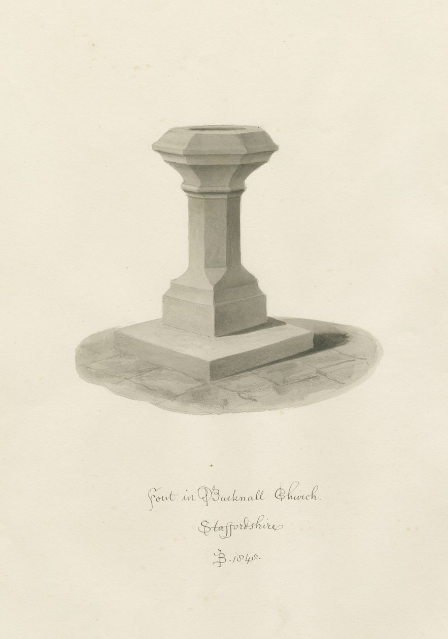 Fonte na Igreja de Bucknall: desenho sépia de John Buckler