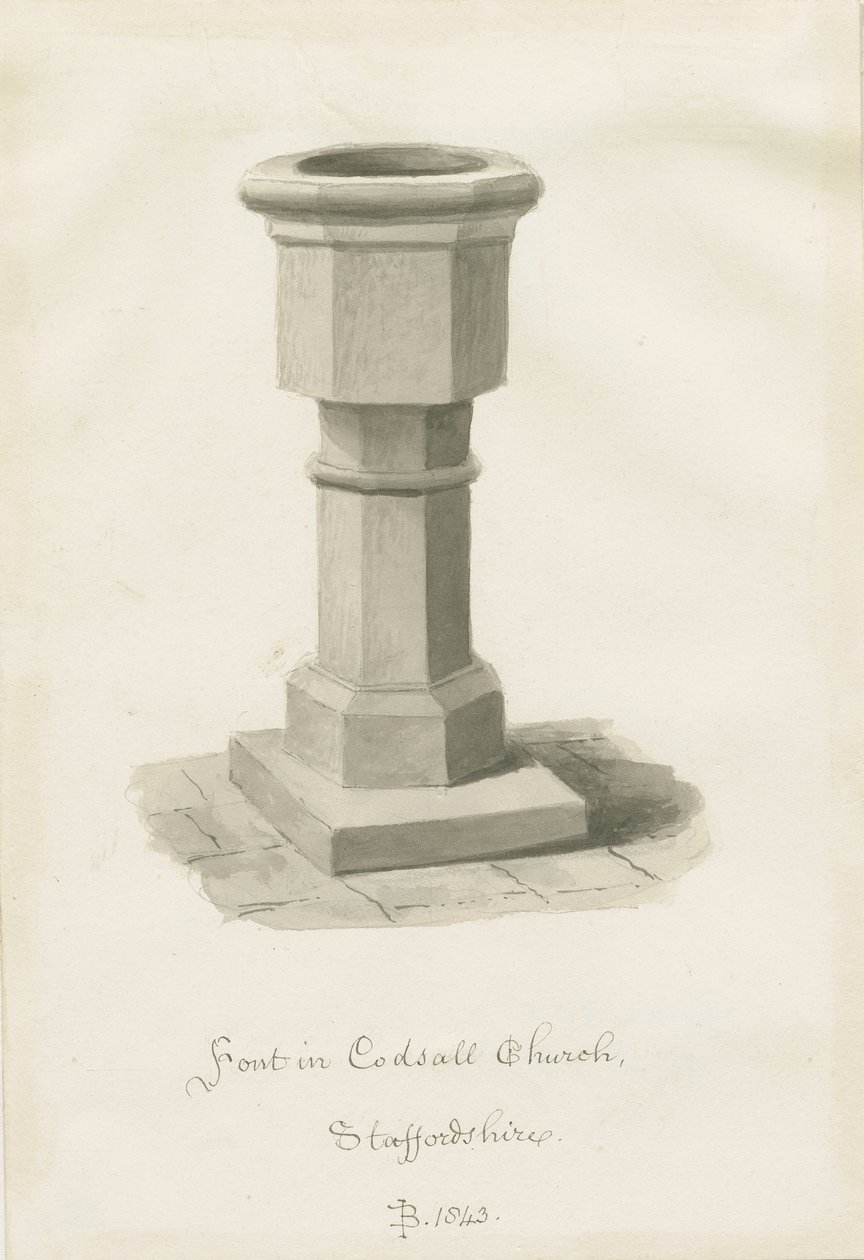 Fonte na Igreja Codsall: desenho sépia de John Buckler